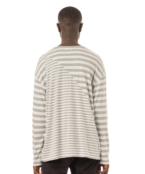Sandinista(サンディニスタ)の「Easy Fit Crazy Cut Border L/S Tee / イージーフィットボーダー長袖Tシャツ(Tシャツ/カットソー・メンズ・ブラウン/ブラック×ホワイト/グレー×ホワイト・SMALL/MEDIUM/LARGE)」の12枚目の写真