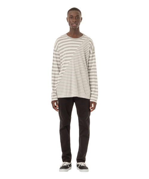 Sandinista(サンディニスタ)の「Easy Fit Crazy Cut Border L/S Tee / イージーフィットボーダー長袖Tシャツ(Tシャツ/カットソー・メンズ・ブラウン/ブラック×ホワイト/グレー×ホワイト・SMALL/MEDIUM/LARGE)」の6枚目の写真