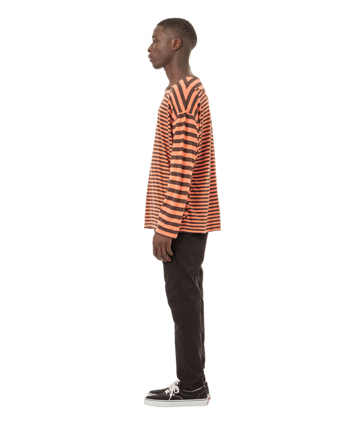 Sandinista(サンディニスタ)の「Easy Fit Crazy Cut Border L/S Tee / イージーフィットボーダー長袖Tシャツ(Tシャツ/カットソー・メンズ・ブラウン/ブラック×ホワイト/グレー×ホワイト・SMALL/MEDIUM/LARGE)」の11枚目の写真