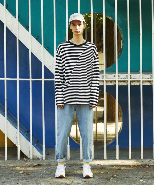 Sandinista(サンディニスタ)の「Easy Fit Crazy Cut Border L/S Tee / イージーフィットボーダー長袖Tシャツ(Tシャツ/カットソー・メンズ・ブラウン/ブラック×ホワイト/グレー×ホワイト・SMALL/MEDIUM/LARGE)」の5枚目の写真