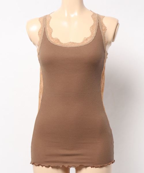 DouDou（ドゥドゥ）の「レースタンク（Tシャツ/カットソー・レディース・ブラック/ベージュ/ブラウン/グレー/オフホワイト/カーキ/キャメル・FREE）」の7枚目の写真