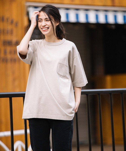 Munich（ミューニック）の「【Munich定番】ヘビーウェイトジャージビッグシルエットＴシャツ（Tシャツ/カットソー・レディース・ホワイト/ブラック/ピンク/ライトカーキ/ライトベージュ/ブラウン・S/M）」の14枚目の写真