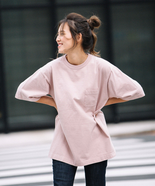 Munich（ミューニック）の「【Munich定番】ヘビーウェイトジャージビッグシルエットＴシャツ（Tシャツ/カットソー・レディース・ホワイト/ブラック/ピンク/ライトカーキ/ライトベージュ/ブラウン・S/M）」の12枚目の写真