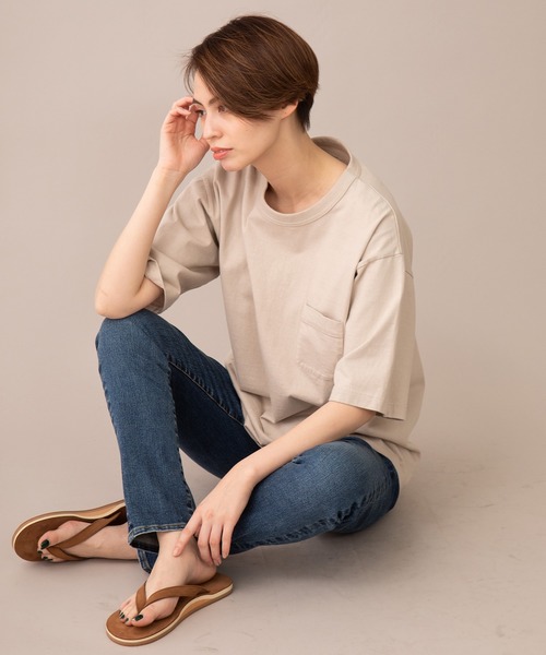 Munich（ミューニック）の「【Munich定番】ヘビーウェイトジャージビッグシルエットＴシャツ（Tシャツ/カットソー・レディース・ホワイト/ブラック/ピンク/ライトカーキ/ライトベージュ/ブラウン・S/M）」の9枚目の写真