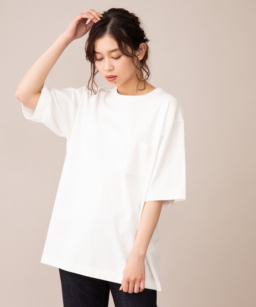 Munich（ミューニック）の「【Munich定番】ヘビーウェイトジャージビッグシルエットＴシャツ（Tシャツ/カットソー・レディース・ホワイト/ブラック/ピンク/ライトカーキ/ライトベージュ/ブラウン・S/M）」の7枚目の写真