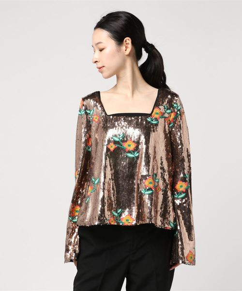 Elliatt(エリアット)の「ELLIATT/エリアット FINESSE TOP / スパンコールフラワートップス E4111801T COP(シャツ/ブラウス)」|シャンパン
