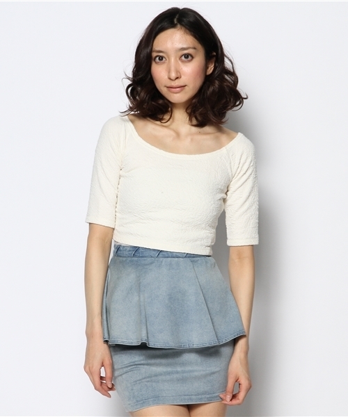 WEGO（ウィゴー）の「WEGO/オフショルダー5分袖Tシャツ（Tシャツ/カットソー・レディース・オフホワイト/グリーン系その他/ライトイエロー・FREE）」の8枚目の写真