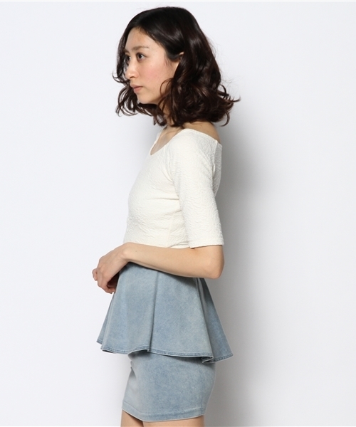 WEGO（ウィゴー）の「WEGO/オフショルダー5分袖Tシャツ（Tシャツ/カットソー・レディース・オフホワイト/グリーン系その他/ライトイエロー・FREE）」の9枚目の写真