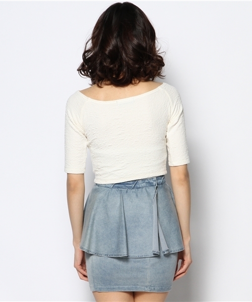 WEGO（ウィゴー）の「WEGO/オフショルダー5分袖Tシャツ（Tシャツ/カットソー・レディース・オフホワイト/グリーン系その他/ライトイエロー・FREE）」の4枚目の写真