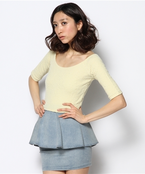 WEGO（ウィゴー）の「WEGO/オフショルダー5分袖Tシャツ（Tシャツ/カットソー・レディース・オフホワイト/グリーン系その他/ライトイエロー・FREE）」の10枚目の写真