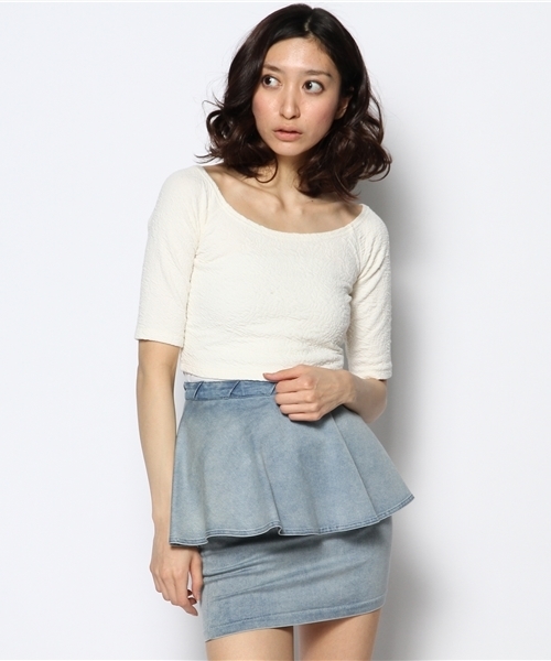 WEGO（ウィゴー）の「WEGO/オフショルダー5分袖Tシャツ（Tシャツ/カットソー・レディース・オフホワイト/グリーン系その他/ライトイエロー・FREE）」の12枚目の写真