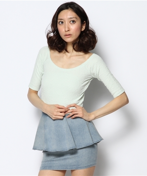 WEGO（ウィゴー）の「WEGO/オフショルダー5分袖Tシャツ（Tシャツ/カットソー・レディース・オフホワイト/グリーン系その他/ライトイエロー・FREE）」の13枚目の写真