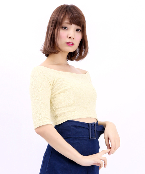 WEGO（ウィゴー）の「WEGO/オフショルダー5分袖Tシャツ（Tシャツ/カットソー・レディース・オフホワイト/グリーン系その他/ライトイエロー・FREE）」の14枚目の写真