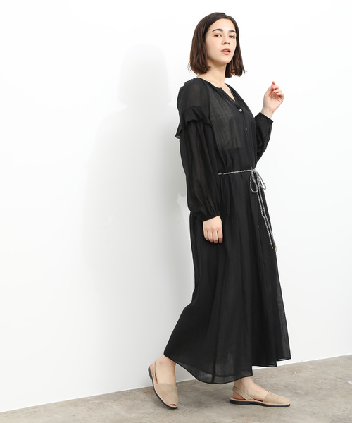 SALON adam et rope'（サロン アダム エ ロペ）の「コットンボイルギャザードレス（ワンピース・レディース・ブラック/グリーン・FREE）」の13枚目の写真