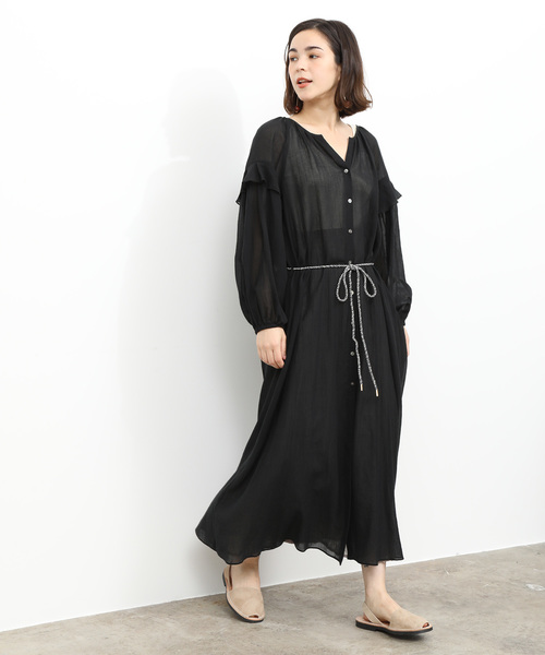 SALON adam et rope'（サロン アダム エ ロペ）の「コットンボイルギャザードレス（ワンピース・レディース・ブラック/グリーン・FREE）」の15枚目の写真