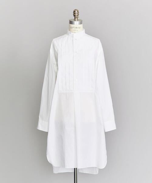 LOEFF / ロエフ | コットンポプリンプリーツロングシャツ | 1 | ネイビー | レディース BEAUTY&YOUTH UNITED ARROWS（ビューティーアンドユース