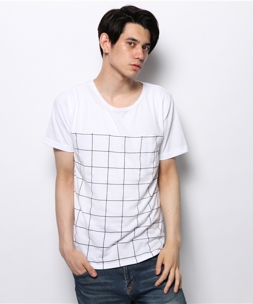 WEGO(ウィゴー)の「WEGO/ウィンドウペン切替Tシャツ(Tシャツ/カットソー・メンズ・ホワイト/ネイビー・MEDIUM/LARGE)」の1枚目の写真