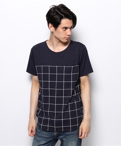 WEGO(ウィゴー)の「WEGO/ウィンドウペン切替Tシャツ(Tシャツ/カットソー・メンズ・ホワイト/ネイビー・MEDIUM/LARGE)」の6枚目の写真