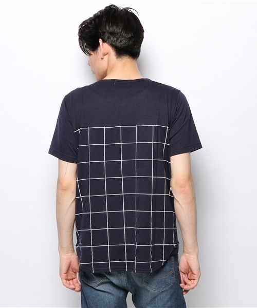 WEGO(ウィゴー)の「WEGO/ウィンドウペン切替Tシャツ(Tシャツ/カットソー・メンズ・ホワイト/ネイビー・MEDIUM/LARGE)」の8枚目の写真