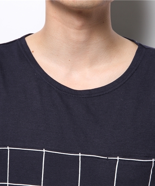 WEGO(ウィゴー)の「WEGO/ウィンドウペン切替Tシャツ(Tシャツ/カットソー・メンズ・ホワイト/ネイビー・MEDIUM/LARGE)」の3枚目の写真