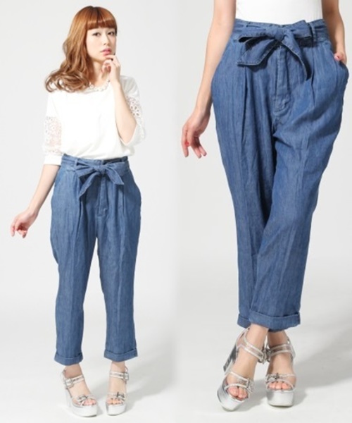 Heather（ヘザー）の「ウエストリボンタックパンツ　545636（その他パンツ・レディース・ライトブルー/ブルー/アイボリー・SMALL/MEDIUM）」の3枚目の写真