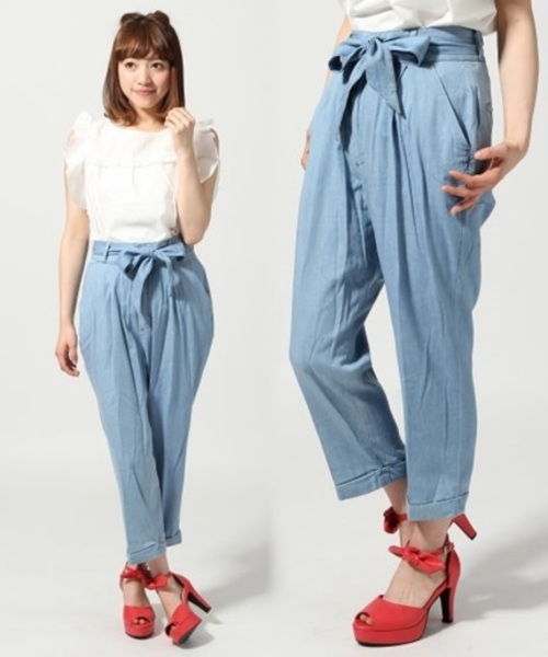 Heather（ヘザー）の「ウエストリボンタックパンツ　545636（その他パンツ・レディース・ライトブルー/ブルー/アイボリー・SMALL/MEDIUM）」の2枚目の写真