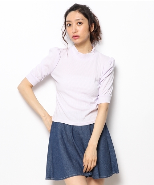 one after another NICE CLAUP（ワンアフターアナザーナイスクラップ）の「【ナイスクラップ】テレコハイネック③（Tシャツ/カットソー・レディース・その他1/アイボリー/パープル・FREE）」の3枚目の写真