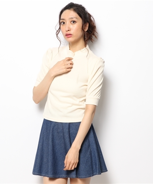 one after another NICE CLAUP（ワンアフターアナザーナイスクラップ）の「【ナイスクラップ】テレコハイネック③（Tシャツ/カットソー・レディース・その他1/アイボリー/パープル・FREE）」の2枚目の写真