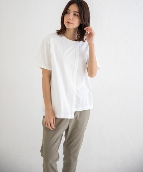 Munich(ミューニック)の「タンブラードライソフトジャージー レイヤードTシャツ(Tシャツ/カットソー・レディース・ホワイト/ブラック/ダークグレー/ライトベージュ・FREE)」の2枚目の写真