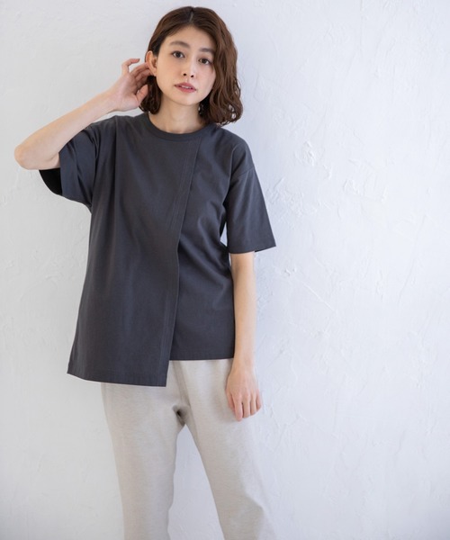 Munich(ミューニック)の「タンブラードライソフトジャージー レイヤードTシャツ(Tシャツ/カットソー・レディース・ホワイト/ブラック/ダークグレー/ライトベージュ・FREE)」の1枚目の写真