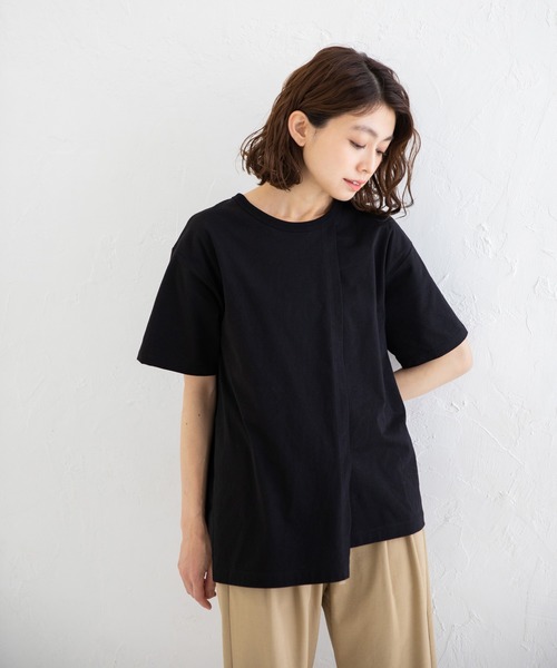 Munich(ミューニック)の「タンブラードライソフトジャージー レイヤードTシャツ(Tシャツ/カットソー・レディース・ホワイト/ブラック/ダークグレー/ライトベージュ・FREE)」の3枚目の写真