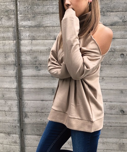meJane(ミージェーン)の「ワンショルダー/タートルネックプルオーバー(Tシャツ/カットソー・レディース・杢グレー/ブラック/ベージュ/オフホワイト/カーキ・FREE)」の4枚目の写真