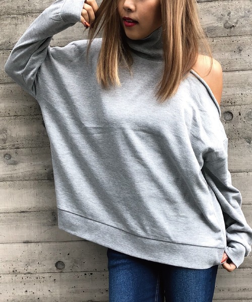 meJane(ミージェーン)の「ワンショルダー/タートルネックプルオーバー(Tシャツ/カットソー・レディース・杢グレー/ブラック/ベージュ/オフホワイト/カーキ・FREE)」の3枚目の写真