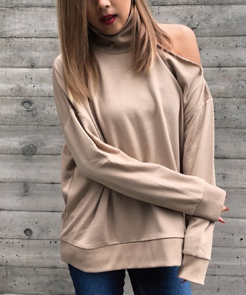 meJane(ミージェーン)の「ワンショルダー/タートルネックプルオーバー(Tシャツ/カットソー・レディース・杢グレー/ブラック/ベージュ/オフホワイト/カーキ・FREE)」の6枚目の写真