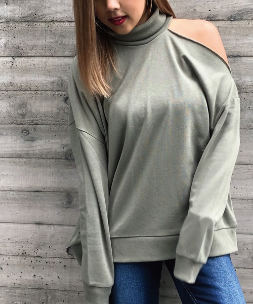 meJane(ミージェーン)の「ワンショルダー/タートルネックプルオーバー(Tシャツ/カットソー・レディース・杢グレー/ブラック/ベージュ/オフホワイト/カーキ・FREE)」の8枚目の写真