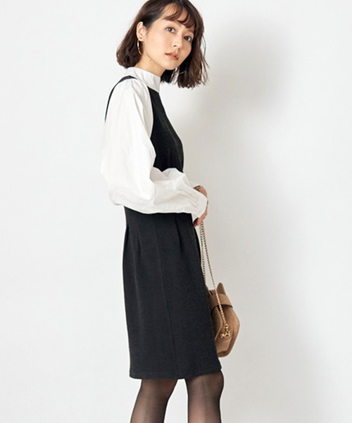 STYLEBLOCK（スタイルブロック）の「ハイネックボリュームスリーブワンピース（ワンピース・レディース・ブラック/ベージュ/モカ・M）」の2枚目の写真