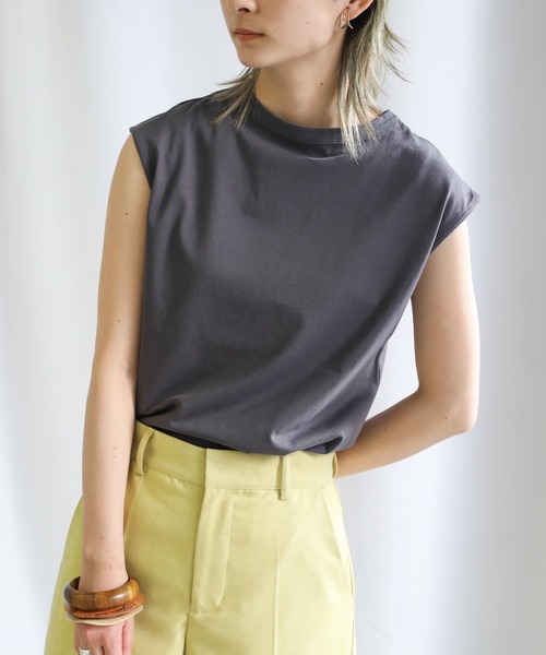 select MOCA（セレクトモカ）の「オーガニックコットンフレンチスリーブトップス（Tシャツ/カットソー・レディース・オフホワイト/サックスブルー/ワインレッド/スミクロ/テラコッタ/ライトカーキ・FREE）」の3枚目の写真