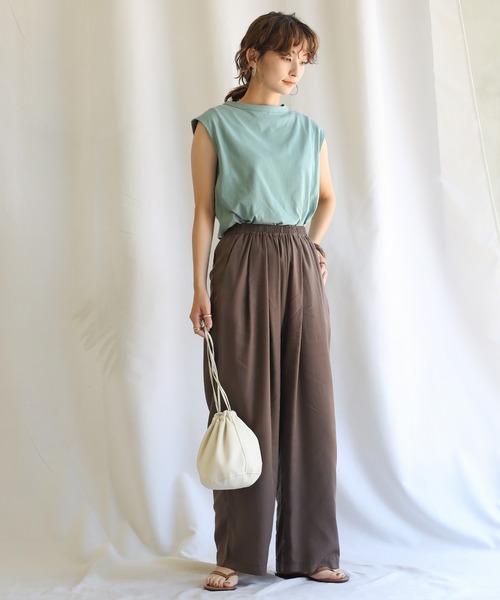 select MOCA（セレクトモカ）の「オーガニックコットンフレンチスリーブトップス（Tシャツ/カットソー・レディース・オフホワイト/サックスブルー/ワインレッド/スミクロ/テラコッタ/ライトカーキ・FREE）」の7枚目の写真