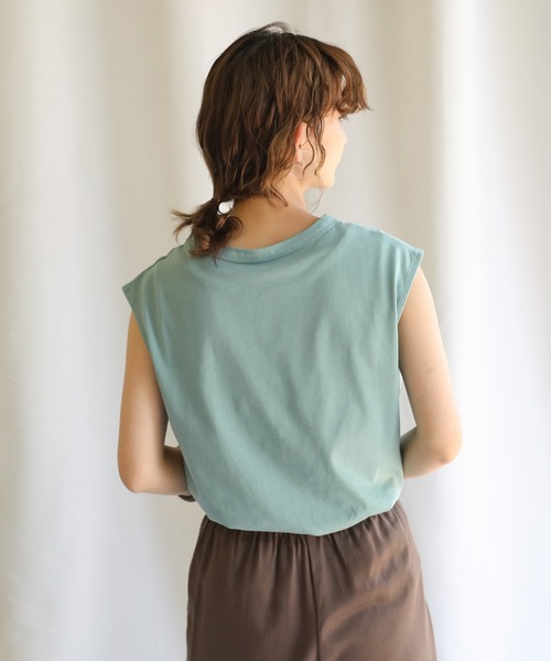 select MOCA（セレクトモカ）の「オーガニックコットンフレンチスリーブトップス（Tシャツ/カットソー・レディース・オフホワイト/サックスブルー/ワインレッド/スミクロ/テラコッタ/ライトカーキ・FREE）」の10枚目の写真