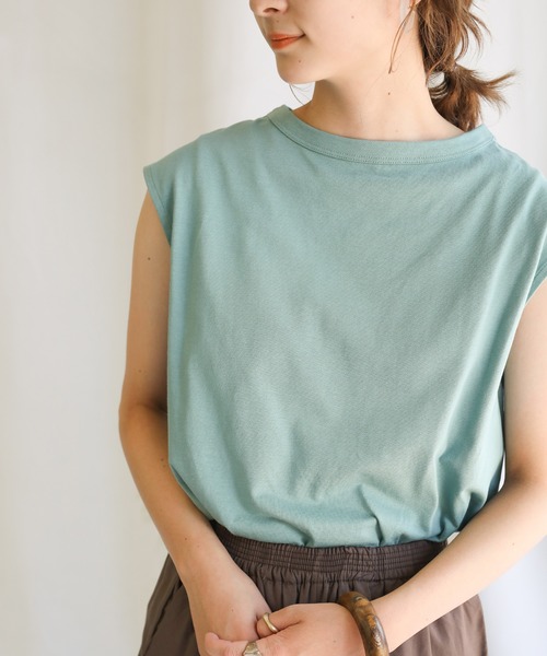 select MOCA（セレクトモカ）の「オーガニックコットンフレンチスリーブトップス（Tシャツ/カットソー・レディース・オフホワイト/サックスブルー/ワインレッド/スミクロ/テラコッタ/ライトカーキ・FREE）」の9枚目の写真
