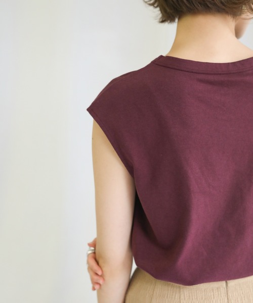 select MOCA（セレクトモカ）の「オーガニックコットンフレンチスリーブトップス（Tシャツ/カットソー・レディース・オフホワイト/サックスブルー/ワインレッド/スミクロ/テラコッタ/ライトカーキ・FREE）」の13枚目の写真