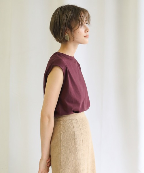 select MOCA（セレクトモカ）の「オーガニックコットンフレンチスリーブトップス（Tシャツ/カットソー・レディース・オフホワイト/サックスブルー/ワインレッド/スミクロ/テラコッタ/ライトカーキ・FREE）」の14枚目の写真