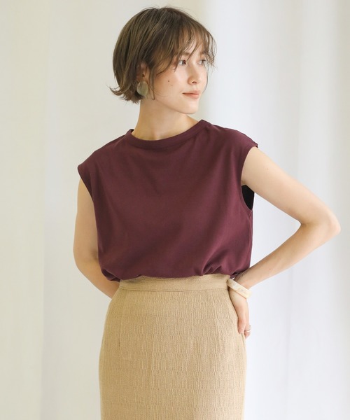 select MOCA（セレクトモカ）の「オーガニックコットンフレンチスリーブトップス（Tシャツ/カットソー・レディース・オフホワイト/サックスブルー/ワインレッド/スミクロ/テラコッタ/ライトカーキ・FREE）」の12枚目の写真