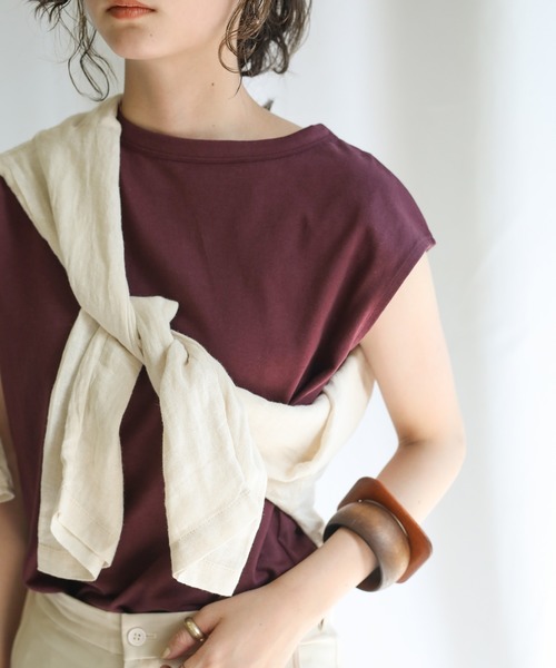 select MOCA（セレクトモカ）の「オーガニックコットンフレンチスリーブトップス（Tシャツ/カットソー・レディース・オフホワイト/サックスブルー/ワインレッド/スミクロ/テラコッタ/ライトカーキ・FREE）」の15枚目の写真