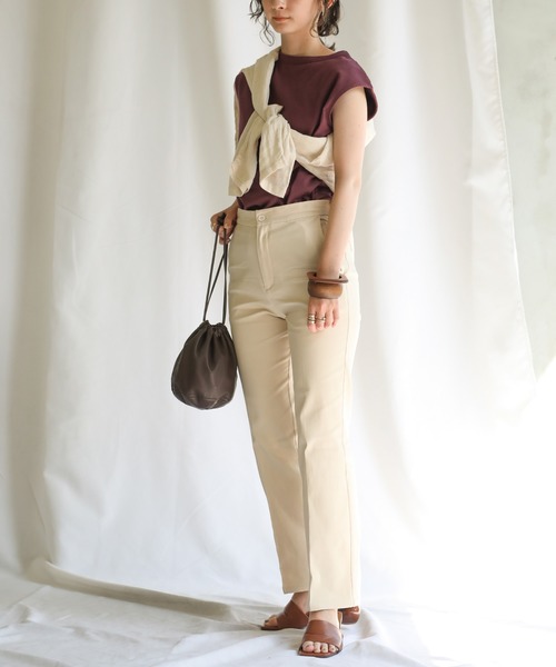 select MOCA（セレクトモカ）の「オーガニックコットンフレンチスリーブトップス（Tシャツ/カットソー・レディース・オフホワイト/サックスブルー/ワインレッド/スミクロ/テラコッタ/ライトカーキ・FREE）」の17枚目の写真