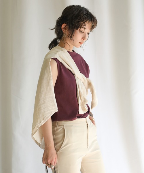 select MOCA（セレクトモカ）の「オーガニックコットンフレンチスリーブトップス（Tシャツ/カットソー・レディース・オフホワイト/サックスブルー/ワインレッド/スミクロ/テラコッタ/ライトカーキ・FREE）」の16枚目の写真