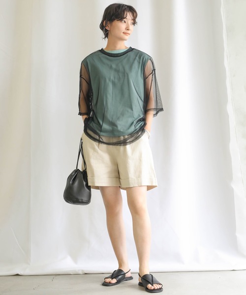 select MOCA（セレクトモカ）の「オーガニックコットンフレンチスリーブトップス（Tシャツ/カットソー・レディース・オフホワイト/サックスブルー/ワインレッド/スミクロ/テラコッタ/ライトカーキ・FREE）」の20枚目の写真