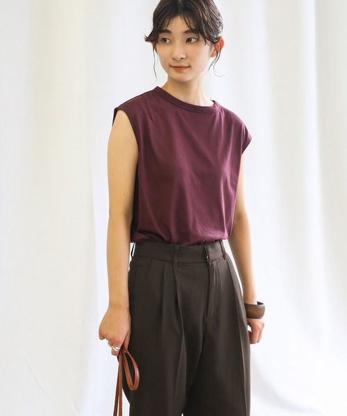 select MOCA（セレクトモカ）の「オーガニックコットンフレンチスリーブトップス（Tシャツ/カットソー・レディース・オフホワイト/サックスブルー/ワインレッド/スミクロ/テラコッタ/ライトカーキ・FREE）」の18枚目の写真