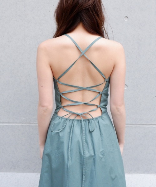 SPIRALGIRL（スパイラルガール）の「バックレースアップマキシワンピース（ワンピース・レディース・ブラック/グリーン/ベージュ・FREE）」の4枚目の写真