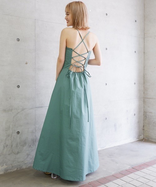 SPIRALGIRL（スパイラルガール）の「バックレースアップマキシワンピース（ワンピース・レディース・ブラック/グリーン/ベージュ・FREE）」の7枚目の写真